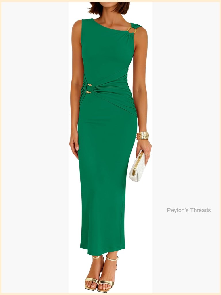 Sleeveless Bodycon Maxi Dress Ruched Formal Wedding Guest Cocktail